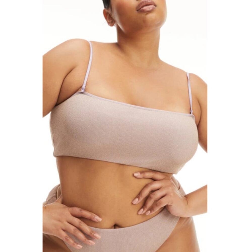 Good American Sparkle Rib Better Bandeau Bikini Top In Lilac Women's X Large‎
